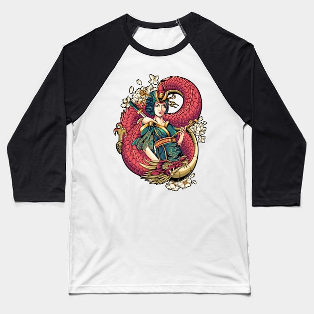 geisha red dragon Baseball T-Shirt by Bayuktx